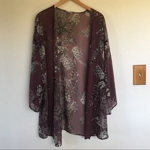 Purple and Gray Floral Kimono, 2X